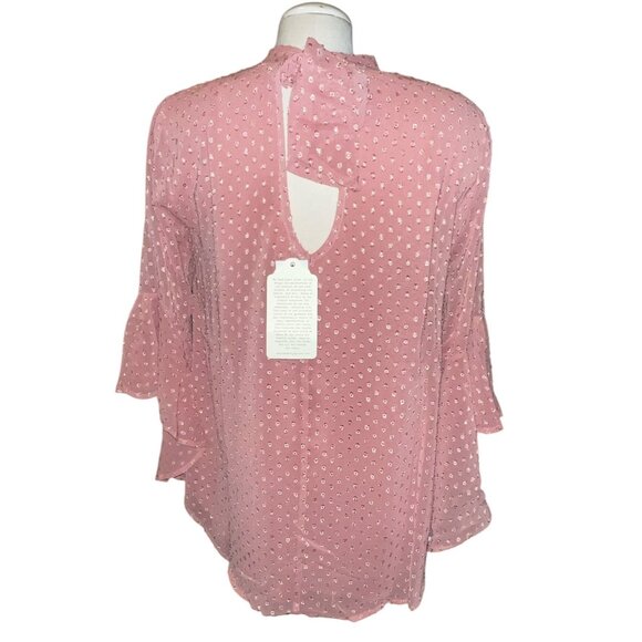 Band of the Free NWT Open Bow Back Swiss Dots Long Sleeve Boho Blouse Sz M Pink - Picture 4 of 11